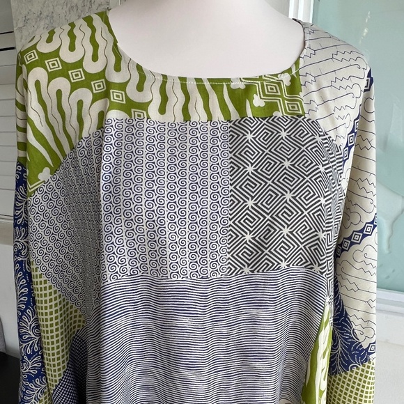 0025/ Green Blue Color Poncho with fringed, Batik Poncho - Picture 9 of 10